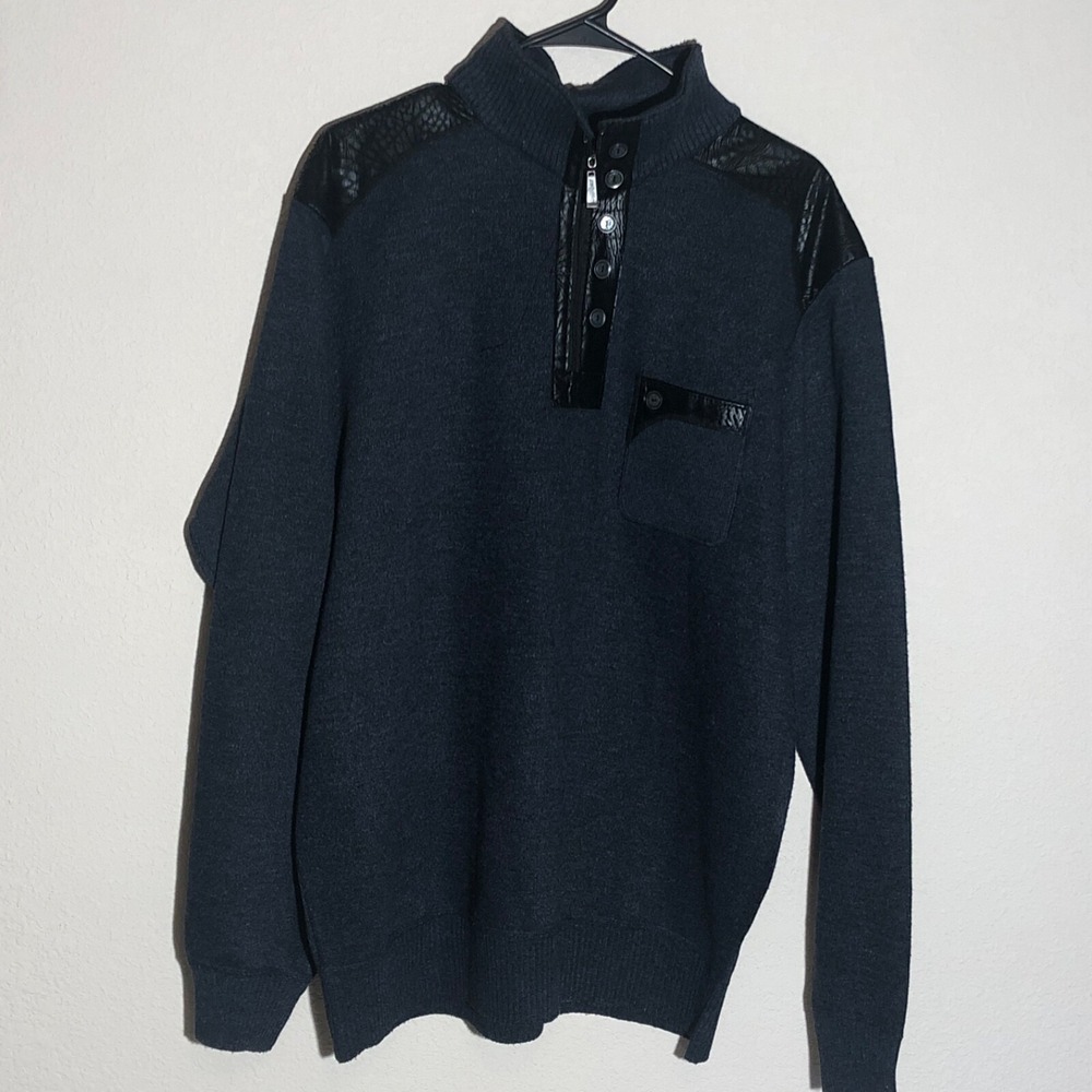 True Rock Sweater Mens XXL‎ Dark Gray Heathered NWT Pullover 1/4 Zip  Black Trim